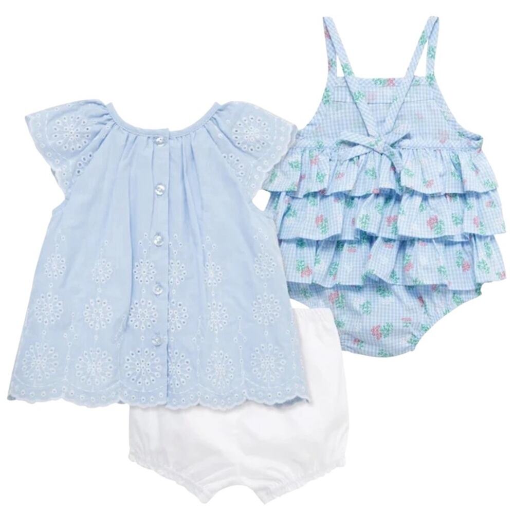 Little Me Girl’s Blue and White Eyelet Dress Outfit Set Size 24 Month’s NWT - Picture 9 of 11